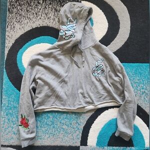 Bluenotes Grey Crop Top With Hood and "Bite Back" Art